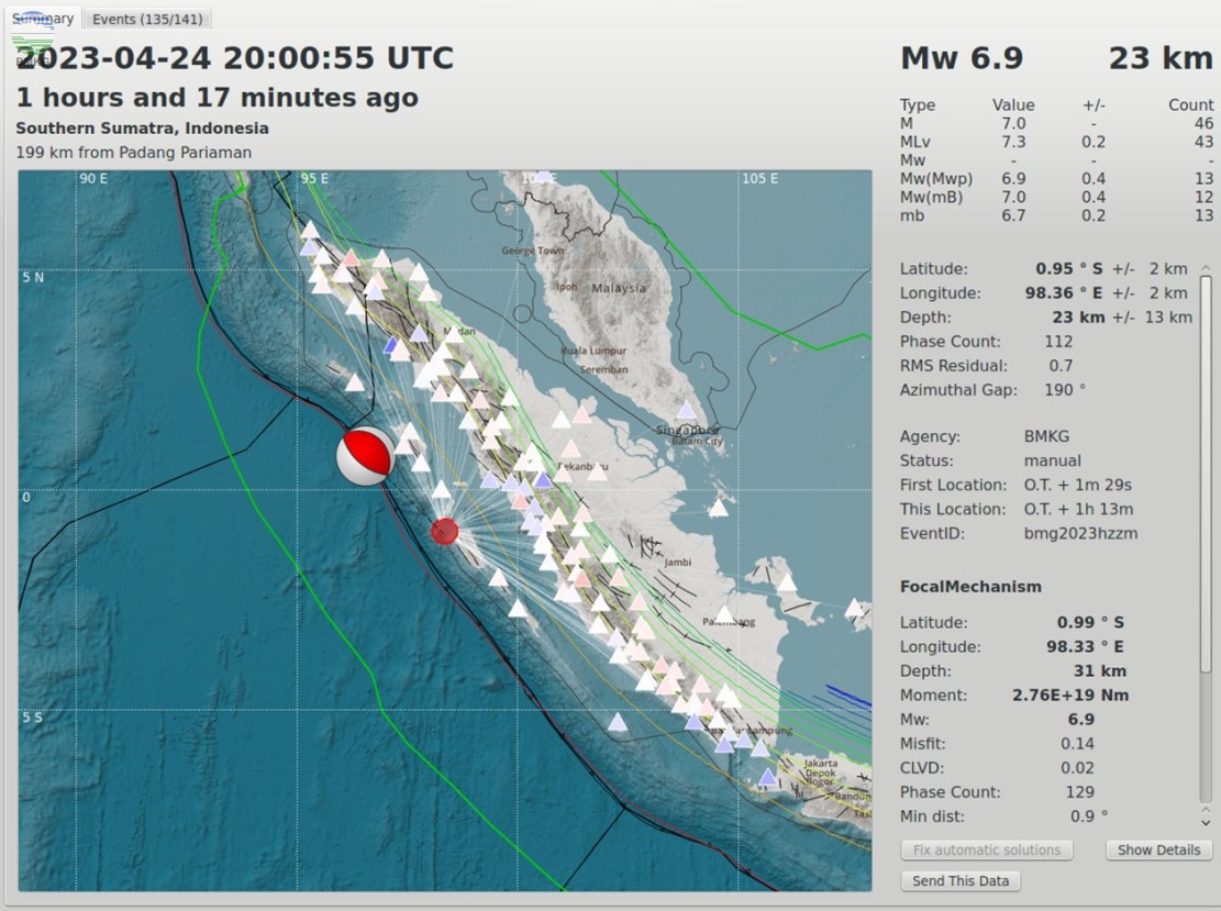 A 7.3 M Earthquake Struck the Mentawai Islands