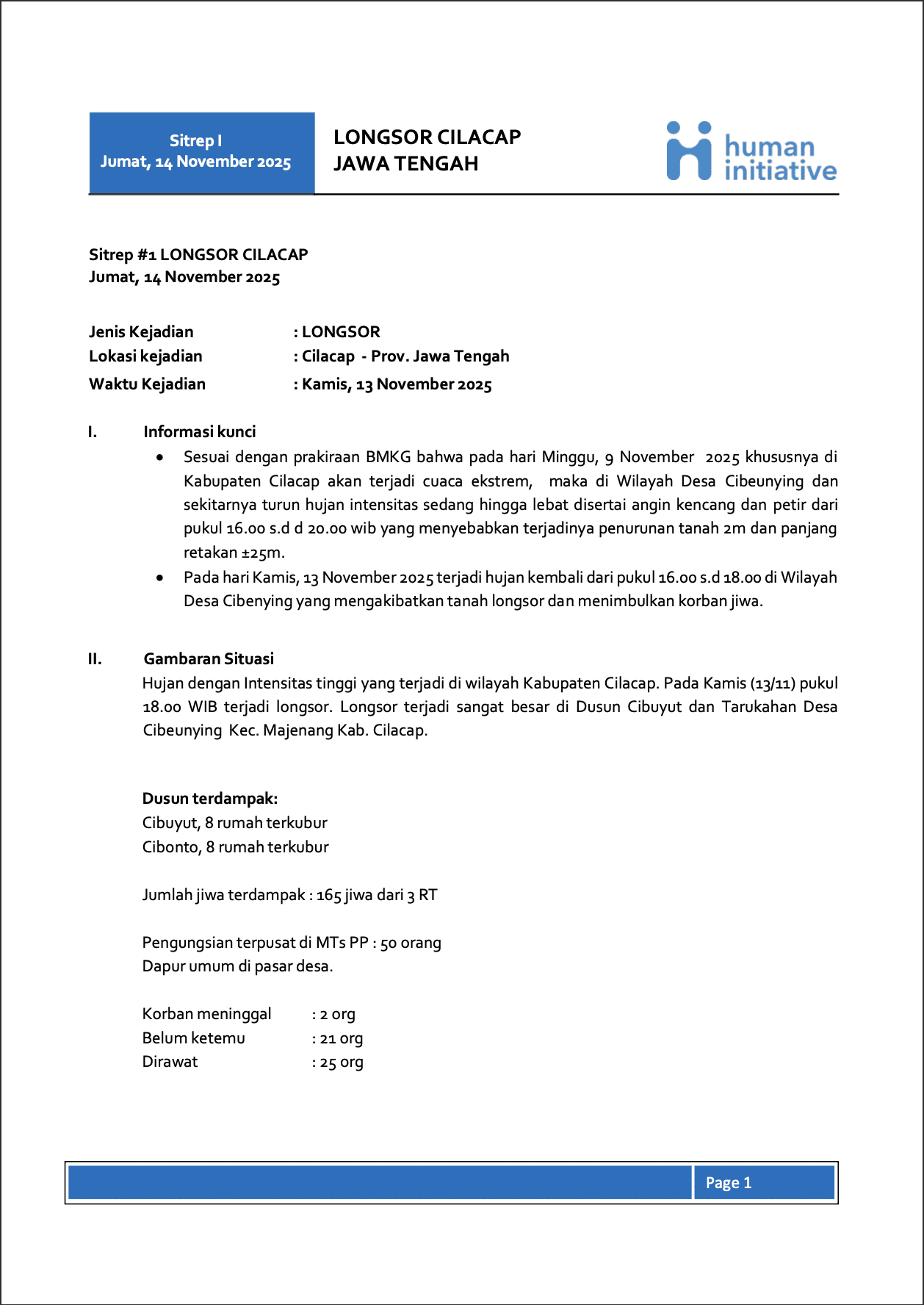 SITREP 01 Longsor Cilacap 2025