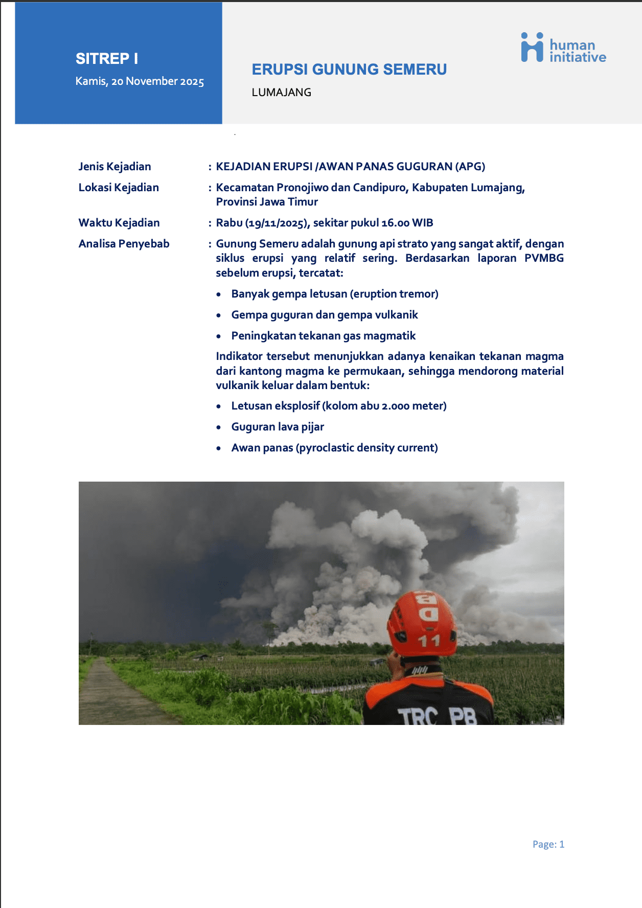 Sitrep 1 ERUPSI SEMERU