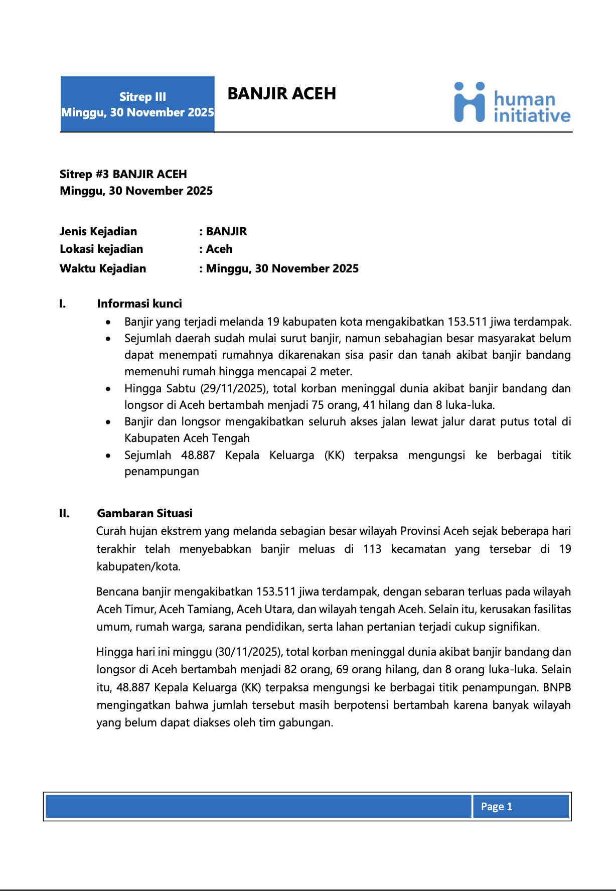 SITREP #3 Banjir Aceh 2025