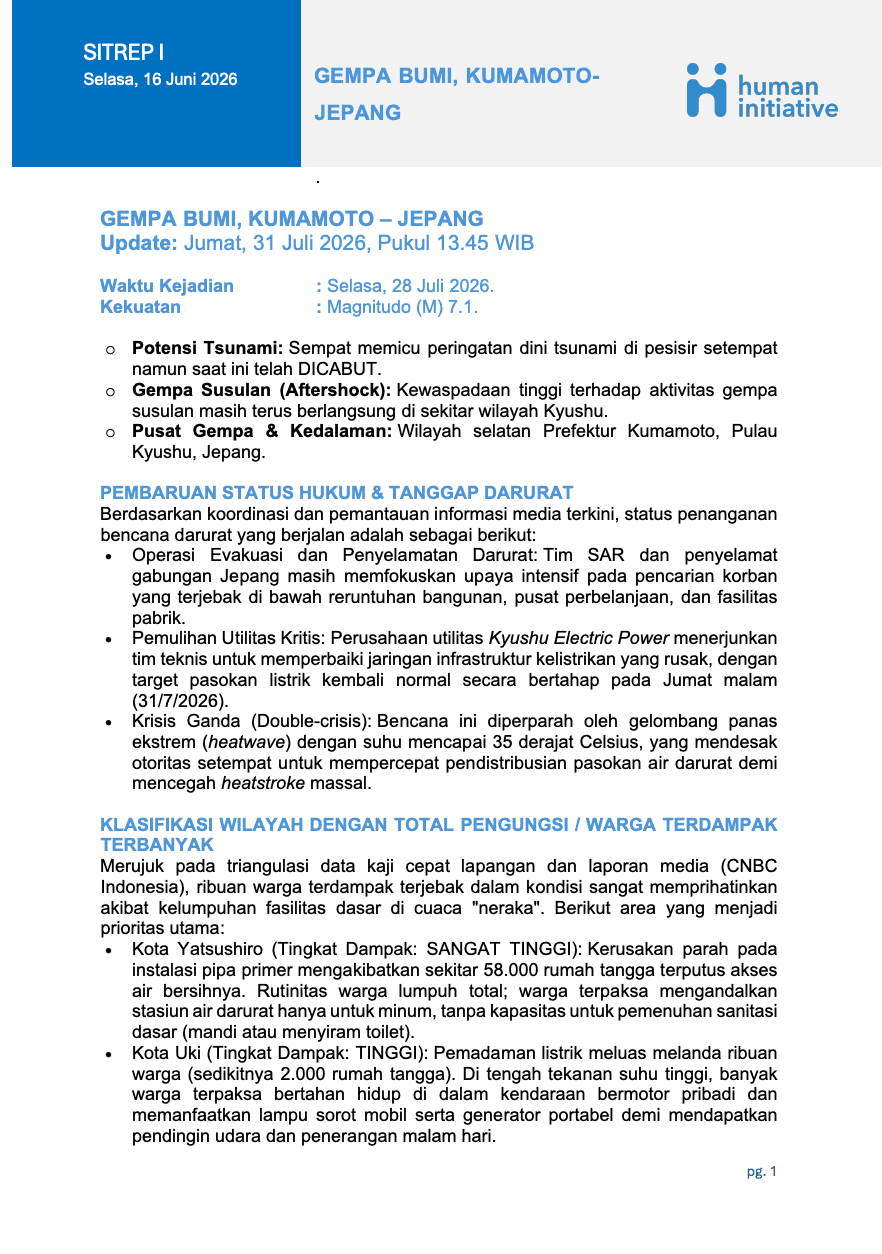 SITREP #1 Gempa Bumi Jepang