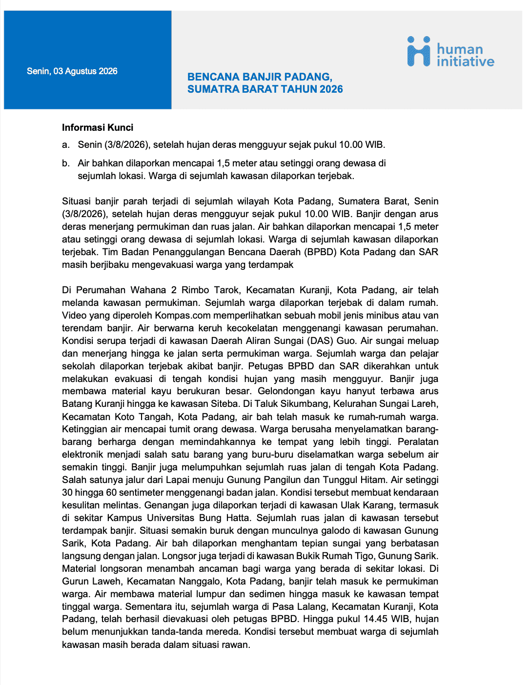 SITREP #1 Banjir Padang 2026